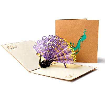 China Viet Nam Amazon Sales 3d Laser Cut Paper Craft Peacock Pop Up Gift 3d Greeting Cards for sale