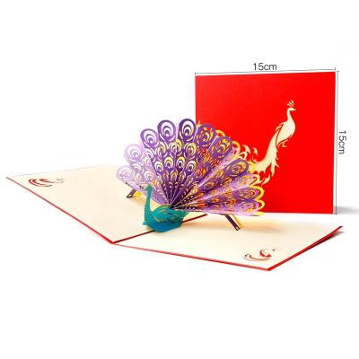 China Viet Nam Wholesale laser cut paper crafts colorful purple peacock creative 3d gift certificates for sale