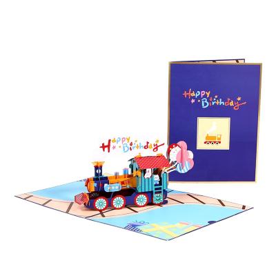 China Viet Nam New Design 3d Laser Cut Colorful Printing Birthday Train Pop Up Cards for sale