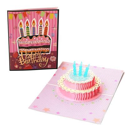 China Viet Nam Amazon Sales 3d Laser Cut Colorful Birthday Cake Pop Up Cards Supplier for sale