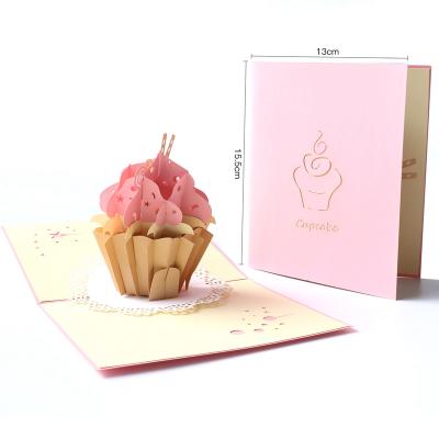 China Wholesale Creative Viet Nam Paper Cutting Cupcakes Birthday Gift Pop Card for sale