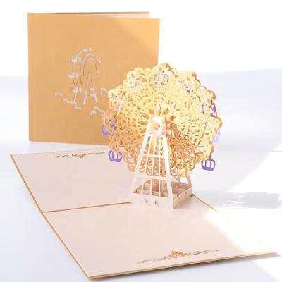 China Viet Nam Wholesale 3d laser cutting paper craft ferris wheel greeting cards with envelope for sale