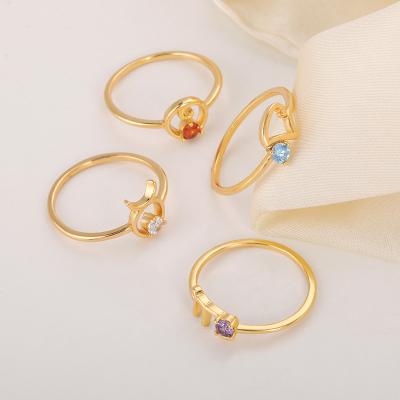 China New Arrival Simple Design Brass Zirconia Stone Zodiac Casual/Sporty Colorful Rings For Women for sale