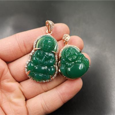 China 925 FASHIONABLE Sterling Silver Green Chalcedony Guanyin Emerald Green Natural Agate Maitreya pendant Buddha Jade Pendant Jewelry pendant for sale