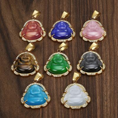 China FASHIONABLE 18K Stainless Steel Maitreya Gold Plated Natural Agate Buddha Pendant Jewelry for sale