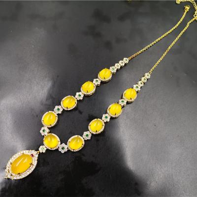 China FASHIONABLE Topaz Clavicle Chain Hao Inlaid Women's Jade Necklace Jewelry from 925 Sterling Silver Natural Yellow Agate for sale