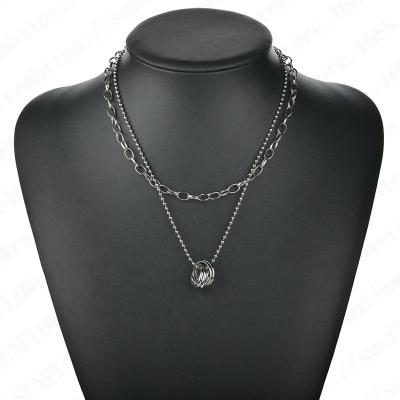 China FASHIONABLE retro personalized punk male double-layer punk chain necklace and pearl female cool wave chain hip hop pendant necklace for sale