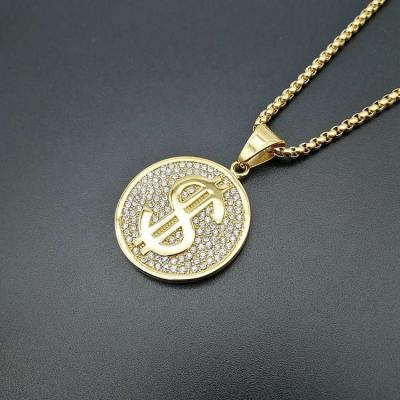 China Wholesale Hip Hop Necklace FASHION Jewelry 18K Titanium Gold Plated Diamond Dollar Symbol Pendant Necklace for sale