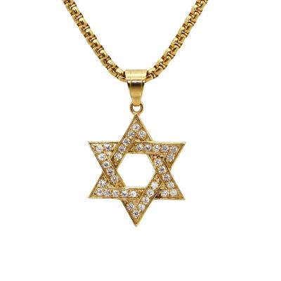 China FASHIONABLE Zircon Necklace AAA David Six-pointed Star New Hip Hop Jewelry s316 Stainless Steel Pendant Necklace for sale