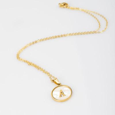 China New Style Stainless Steel Pendant 26 CLASSIC Alphabet Letters White Shell Stainless Steel Necklace Lady Clavicle Chain for sale