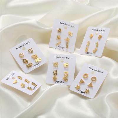 China Fashion Stainless Steel Stud Earrings Set Flower Fox Butterfly Stud Earrings 3 Pairs Stud Earrings Set for sale