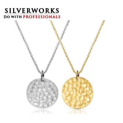 China SILVERWORKS 925 Hammered Disc Hammered Initial Silver High End Engravable Disc Pendant Necklace for sale