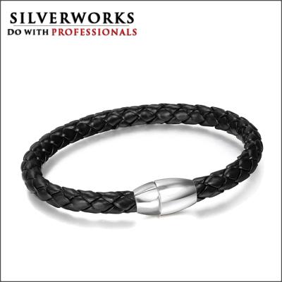 China Custom Made Titanium Magnetic Bracelet For Men Oval Clasp Leather Bracelet for sale