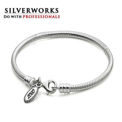 China European Silver Chain Logo Tag Lobster Clasp Custom 925 Sterling Silver Snake Chain 925 Snake Bracelet for European Charms for sale