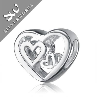 China Pure 925 Sterling Silver Beads Wholesale 925 Sterling Silver European Beads, 2018 Heart Shaped Lucky Charm for sale