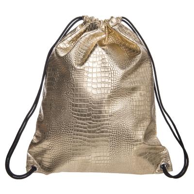 China Waterproof PU Gold Crocodile Metallic Women Bag High Quality Leather Drawstring Bag Private Label for sale