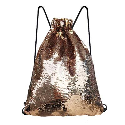 China Mermaid Glitter Sequin Bag Kids Sequin Drawstring Backpack High Quality Gold Color for sale