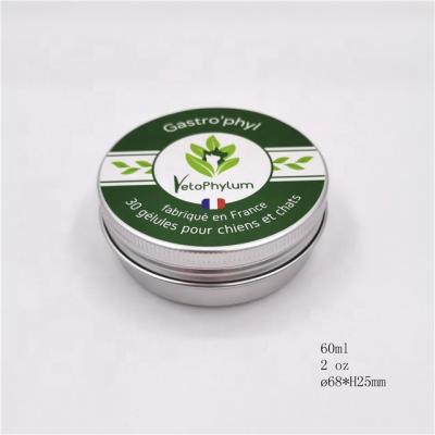 China Round 68*25mm 60ml 2oz Silver Aluminum Jar Aluminum Tin Lid And Bottom With Custom Labels for sale