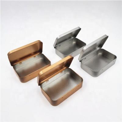 China 94*61*20mm Recyclable Frosted Rectangular Hinged Silver Gold Small Tin Box For U Disk Packaging for sale