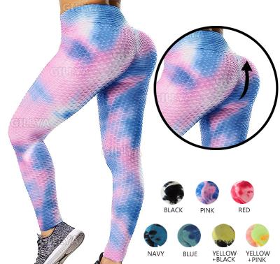 China High Waisted Breathable Gently Cracked! crack! Yoga Dye Tie Running Tummy Control Workout Leggings Booty Tights Slim Textured Yoga Pants for sale