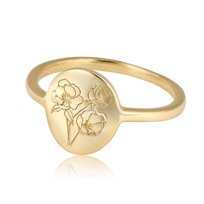 China Delicate Personalized Personalized Birth Flower Nickel Free 18k Gold Plated Jewelry 925 Sterling Silver Ring For Women for sale