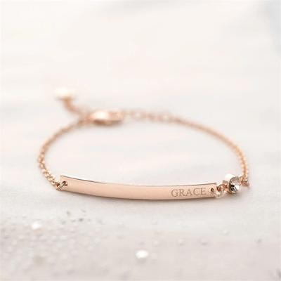 China Wholesale Custom Name Engraved Birthstone Bracelet Personalized Factory Logo Gold Bar Nickel Free 925 Sterling Silver Bracelet For Women for sale