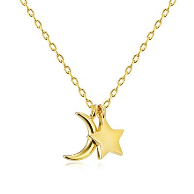 China Tiny Women Pendant Necklace Nickel Free Gold Plated 925 Sterling Silver Crescent Moon And Star Necklace for sale