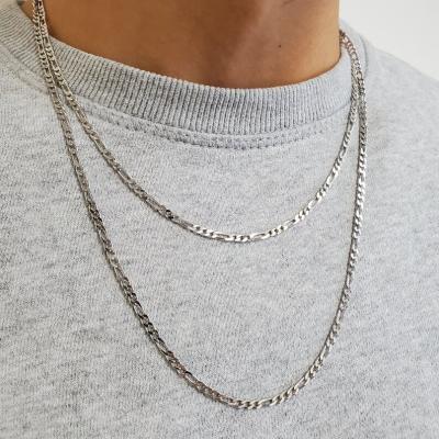 China Wholesale Nickel Free Rhodium Plated 3 Mm 925 Sterling Silver Figaro Chain Necklace For Men for sale