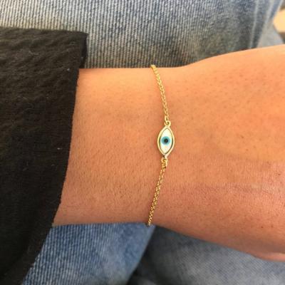 China Wholesale Natural Tiny Shell Nickel Free 925 Sterling Silver Gold Chain Evil Eye Bracelets for sale