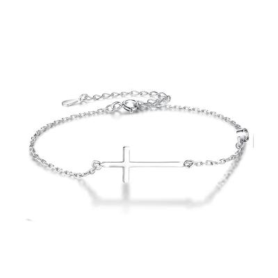 China Delicate Fine Silver Jewelry 925 Sterling Silver Nickel Free Women Birthstone Bracelet With Cross for sale