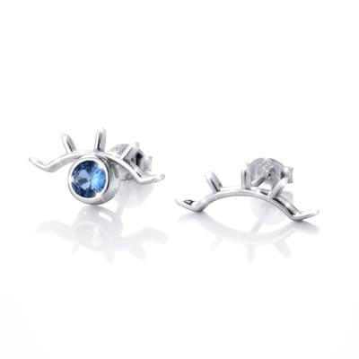 China Cute Evil Eye Nickel Free 925 Sterling Silver CZ Paved Eyelash Stud Earrings For Women for sale