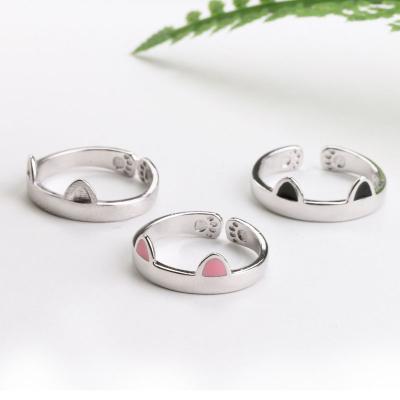 China High Quality Eco-friendly Sliver Plated Lovely Adjustable Cat Ear Couples Ring For Valentines Day Gift for sale