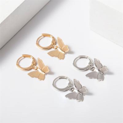 China Eco - Friendly Minimalist Cute Girls Gold Plated Butterfly Charms Circle Dangle Earrings for sale