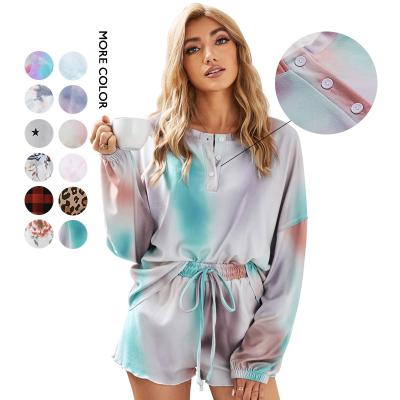 China 2021 High Quality QUICK DRY Home Wear Multicolor Tie Dye Long Sleeve Knit 2 Piece Women Fashion Pajama Sleepwear Set for sale