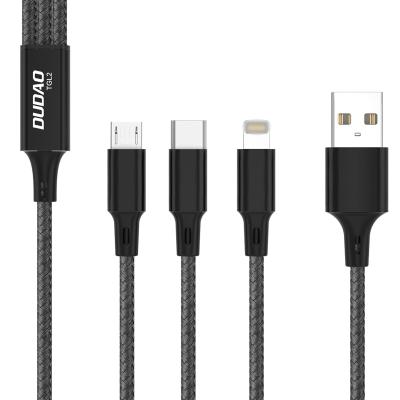 China 3 in 1 6A Fast Charging CE RoHS 1 Year Warranty 1.2M Nylon Braided Multi Function Mobile Charger Cable 3 in 1 USB Charging Cable for sale