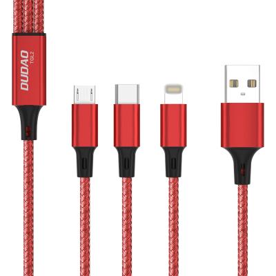 China Fast Charging 3A Fast Charging CE RoHS 1 Year Warranty 1.2M Nylon Braided Multi Function Mobile Charging Cable 3 in 1 USB Cable for sale