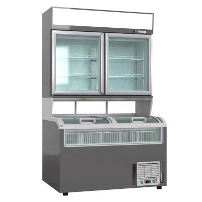 China Commercial dual temperature refrigerator and freezer display with separate up and down temp controller for sale