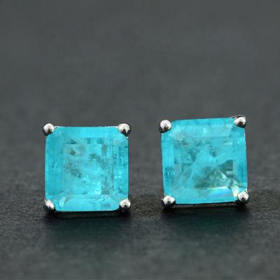 China Best Cute Cute 925 Sterling Silver Emerald Paraiba Tourmaline Gemstone Birthstone Ear Studs Fine Earrings Ladies Jewelry Wholesale for sale