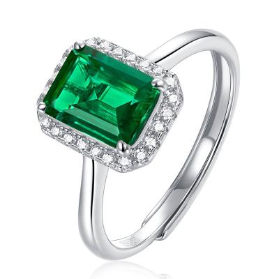 China Green Lab-created Romantic Emerald And Diamond Halo Rings 925 Sterling Jewelry 6*8 mm Diamond Engagement Rings For Women for sale