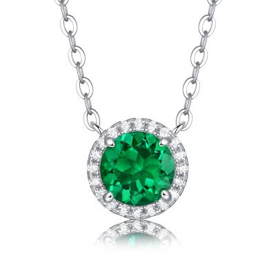 China New Arrival 925 Sterling Silver Jewelry Diamond Halo Necklace 1ct Romantic Round Created Emerald Pendant Necklace For Women for sale