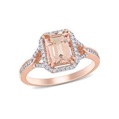 China Sterling Silver Plating CLASSIC 14K Rose Gold Emerald Cut Morganite CZ Diamond Square Halo Engagement Ring for sale