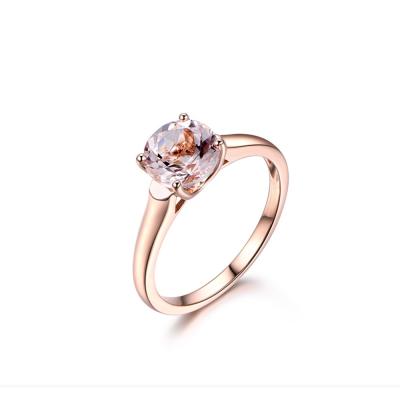 China Newest Rose Gold Plated Jewelry Round CZ Solitaire Diamond Morganite Bridal Engagement Ring for sale