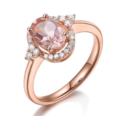 China Luxury Jewelry Champagne Color Oval Cut Synthetic Morganite Gemstones 925 Sterling Silver Wedding Rings for sale