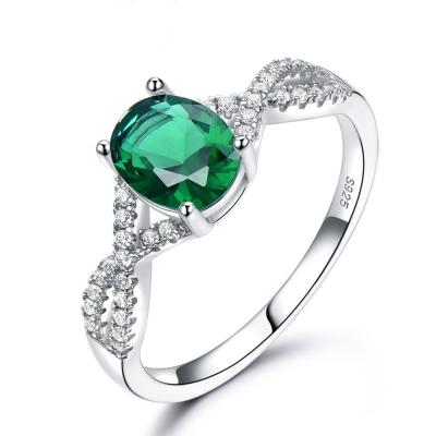 China CLASSIC Jewelry Fashion Silver White Gold Plated Nano 6x8mm Silver Oval Emerald Engagement Ring for sale