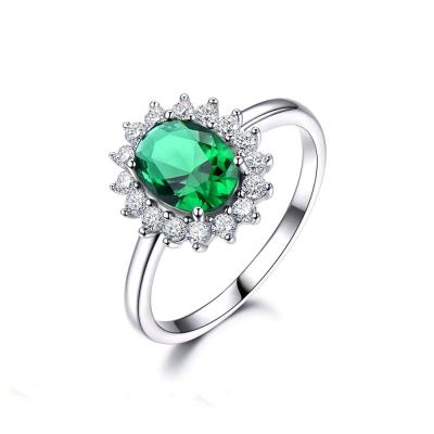 China CLASSIC Fashion White Gold Plated Silver Jewelry 6x8mm Emerald Engagement Ring Oval For Women for sale