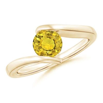 China Sterling Silver Natural Stone Bar-Set CLASSIC Solitaire Around Bypass Tension Yellow Natural Stone Ring for sale