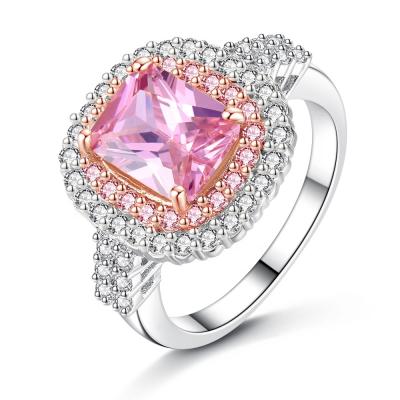 China CLASSIC Fashion Two Tone Plated Emerald Cut Pink Diamonds CZ Yellow Anniversary Ring for sale