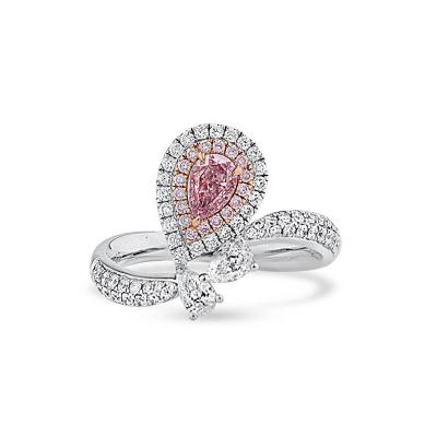 China Two Tone CLASSIC Unique 925 Sterling Silver Pink Diamond Pear Shaped Engagement Ring for sale