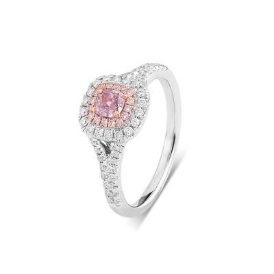 China CLASSIC Silver Mix Rose Gold Plated Pink Diamond Halo Engagement Rings White Engagement Rings for sale