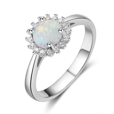 China Direct Selling 925 Sterling Silver FASHIONABLE Round Synthetic Opal Stone 4 Claw Ring Cz Wedding Rings Women for sale